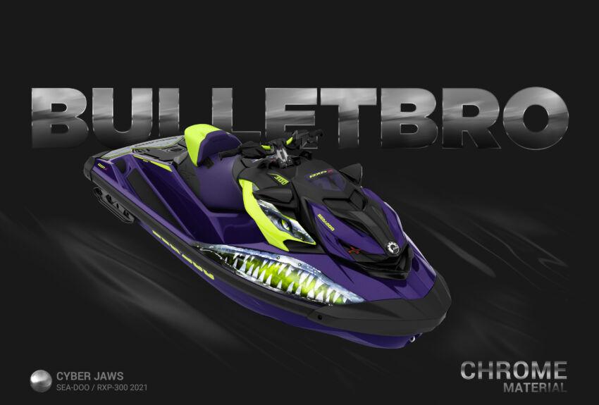 Комплект наклеек Cyber Jaws — зеркальный хром - Фиолетовый на SEA-DOO RXP-X 2021+ Jaws Chrome