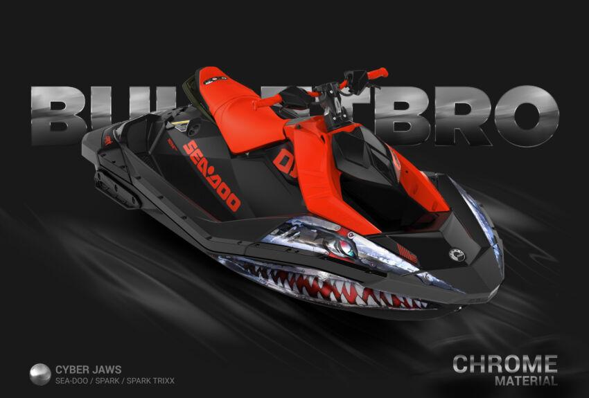 Комплект наклеек Cyber Jaws - зеркальный хром на SEA-DOO SPARK/SPARK TRIXX Jaws Chrome