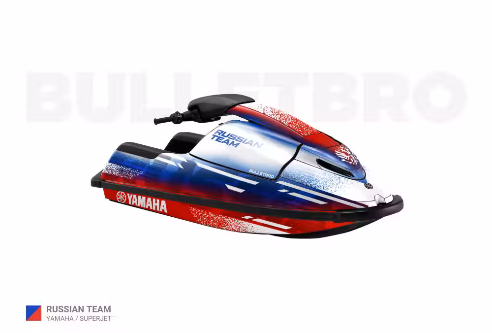 Комплект наклеек RUSSIAN TEAM - Красный на Yamaha Superjet