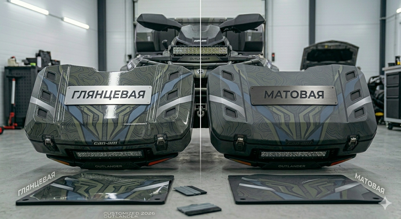 Сравнение двух образцов графики: глянцевая и матовая ламинация для квадроцикла