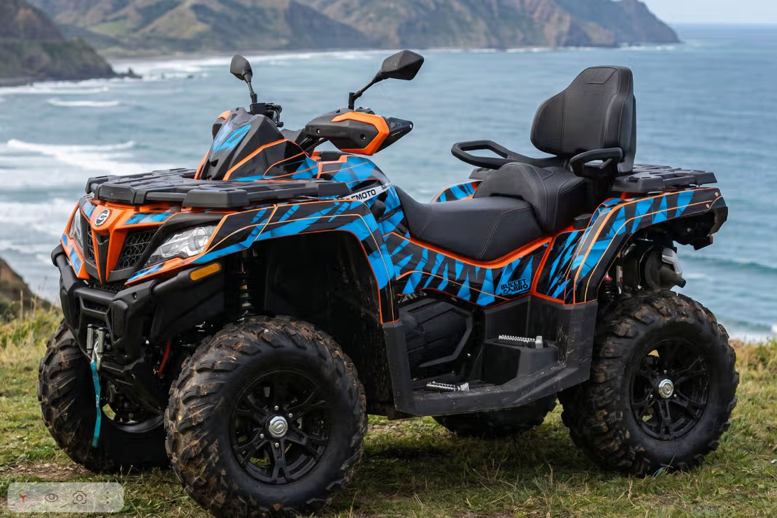 Квадроцикл CFMOTO X8 в эксклюзивном защитном комплекте графики от Bulletbro штурмует глубокую лужу